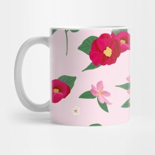 Pink and Red Flowers on Pink Background Mug